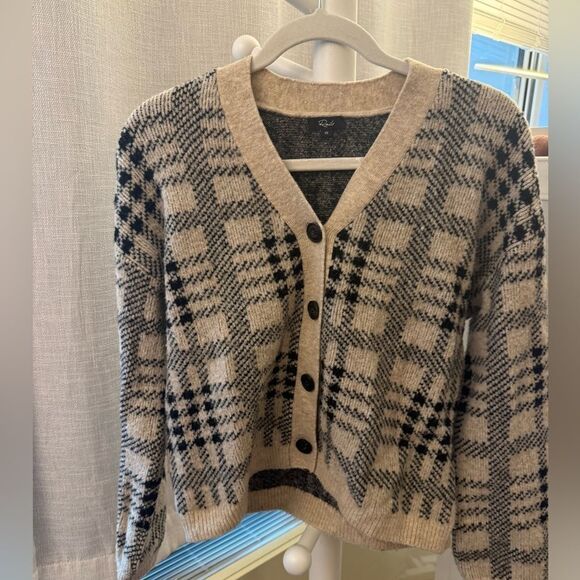 Rails Reese Cardigan in Oatmeal Black Plaid Sweater $268 XS - Picture 2 of 4